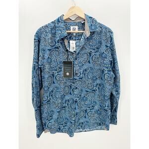 Kilburne Finch Dress Shirt Men Medium Blue White Paisley Printed Button Down NWT
